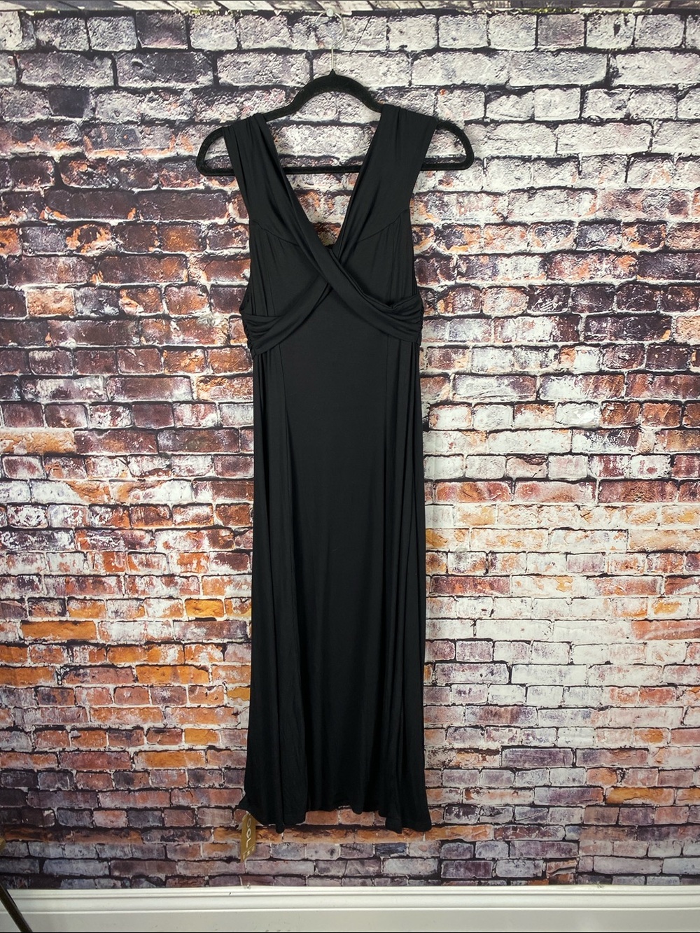 OGL Move Black Draped Built in Bra  V-Neck Fitted Classic Maxi Dress Sz L - Picture 10 of 12